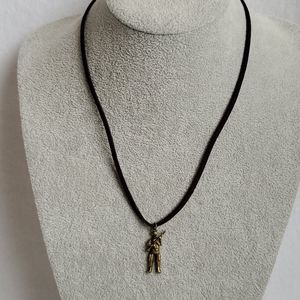Mens bronze soldier charm black suede necklace